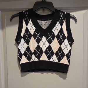 Black and Cream Argyle Knit Vest